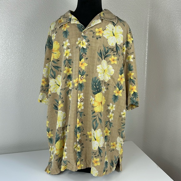 Caribbean Joe Other - Caribbean Joe Men’s 100% Silk Hawaiian Aloha Floral Button Dress Shirt Size XL